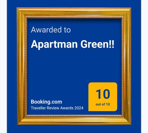 Certifikát, hodnocení, plakát nebo jiný dokument vystavený v ubytování Apartman Green!!