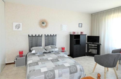 une chambre avec un lit et une télévision dans l'établissement Résidence Le Chateau Durieux 4 - Au calme et avec jolie vue dégagée ! MAE-7094, à Aix-les-Bains