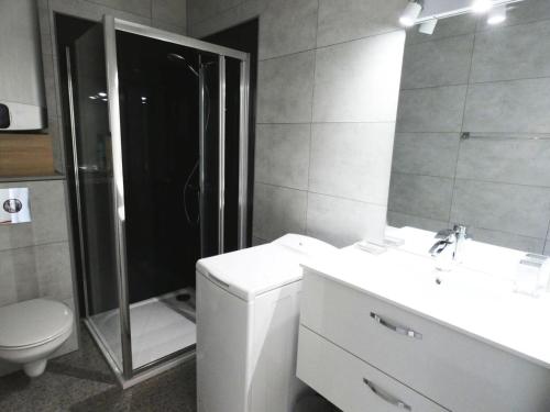 une salle de bain avec une douche, des toilettes et un lavabo dans l'établissement Résidence Le Chateau Durieux 2 - Agréable studio 2 personnes ! MAE-7344, à Aix-les-Bains