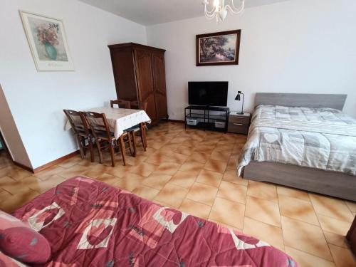 une chambre avec un lit, une table et une télévision dans l'établissement Résidence Le Chateau Durieux 4 - Studio proche tous commerces, fonctionnel ! MAE-7484, à Aix-les-Bains