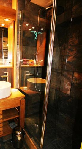 une salle de bain avec douche et lavabo dans l'établissement Villegiales Tee2 - Studio sur le lac du Ponant MAE-1204, à La Grande Motte