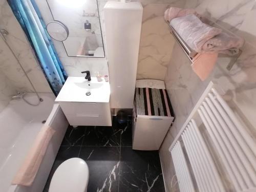 une petite salle de bain avec un lavabo et des toilettes dans l'établissement Studio ÉMILE Jardin des plantes -Métro -Tramway, à Toulouse