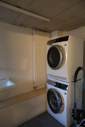 a washer and dryer sitting in a room at Maisonnette de campagne in Sion