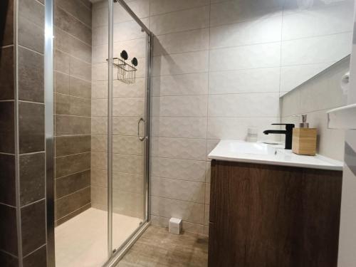 une salle de bain avec douche et lavabo dans l'établissement Résidence Le Chateau Durieux 1 - Belles prestations pour ce joli 2 pièces ! MAE-1824, à Aix-les-Bains