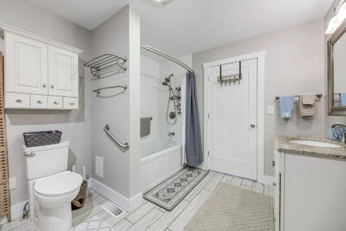 a bathroom with a toilet and a shower and a sink at Lovely Lexington Home 4 Mi to Downtown! in Lexington