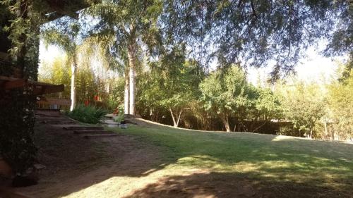 park z drzewami i trawnik z domem w obiekcie CASA QUINCHO w mieście Jesús María
