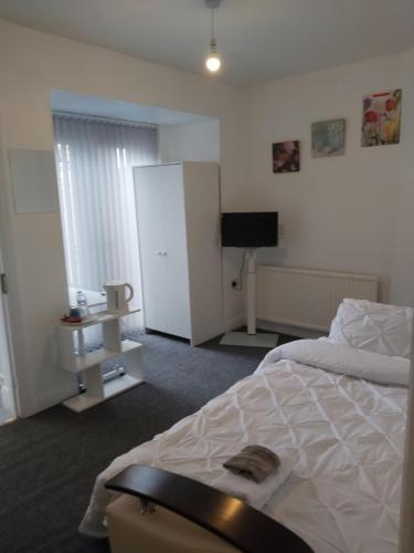 a hotel room with a bed and a television at Fresher Space Home Stay in Birmingham