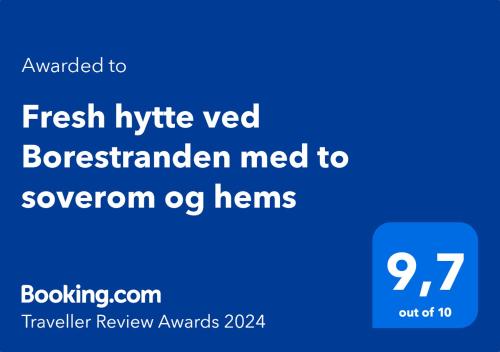 a screenshot of a cell phone with the text istgmed to summon mg items at Fresh hytte ved Borestranden med to soverom og hems in Klepp