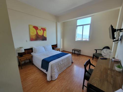 1 dormitorio con cama, mesa y escritorio en HOTEL TRUEBA en Orizaba