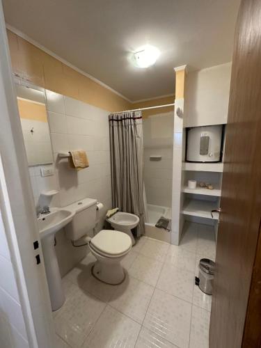 a small bathroom with a toilet and a sink at Altos del Cordón in Comodoro Rivadavia
