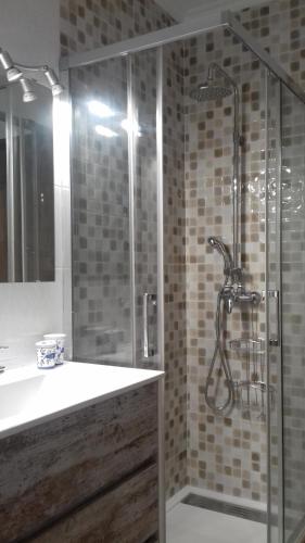 een badkamer met een douche en een wastafel bij Apartamento El Misteri in Elche