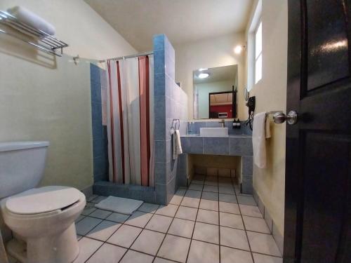 La salle de bains est pourvue de toilettes, d'un lavabo et d'une douche. dans l'établissement Santa Maria del Cabo, à San José del Cabo