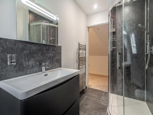 a bathroom with a sink and a shower at The Aran - Uk46080 in Frongoch