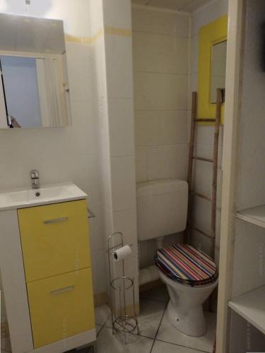 une petite salle de bain avec toilettes et lavabo dans l'établissement Résidence Port Nature Colline 2 - Studio 2 pers - Port Nature Colline 2 MAE-6184, au Cap d'Agde