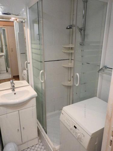 une salle de bain avec une douche, des toilettes et un lavabo dans l'établissement Résidence Héliovillage - VILLA 4 pers. CAP d'AGDE MAE-2834, au Cap d'Agde