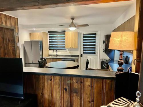 a kitchen with a counter top in a room at Chalet Plus Canada s.e.n.c. in Saint-Gabriel-de-Brandon