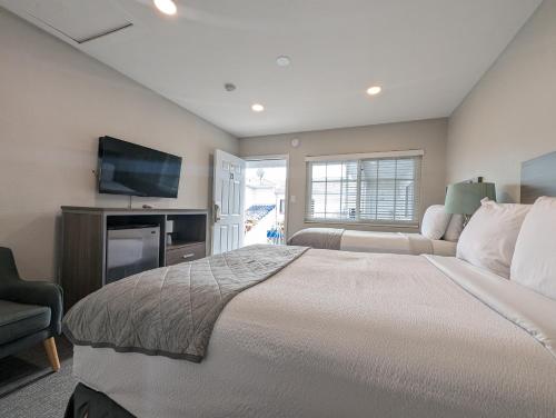 een slaapkamer met een groot bed en een televisie bij Ocean Park Inn in Los Angeles