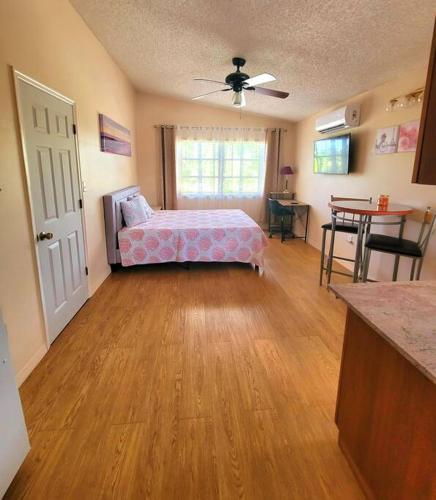 a bedroom with a bed and a table in a room at Comfy studio in Sarasota in Sarasota