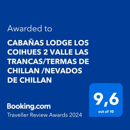 a screenshot of a cell phone with the wordsaza lodge los cultures value las at CABAÑAS LODGE LOS COIHUES 2 VALLE LAS TRANCAS/TERMAS DE CHILLAN /NEVADOS DE CHILLAN in Pinto