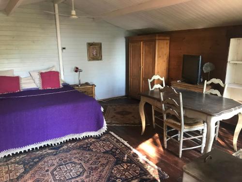 Bolulla的住宿－Casa del Paso，一间卧室配有一张床、一张书桌和一台电视。