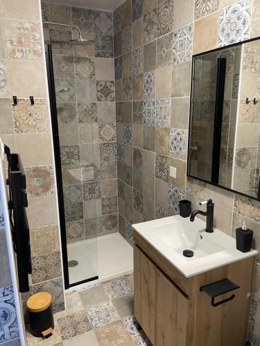 a bathroom with a sink and a shower at Studio bien situé & tout équipé dans une maison in Scionzier
