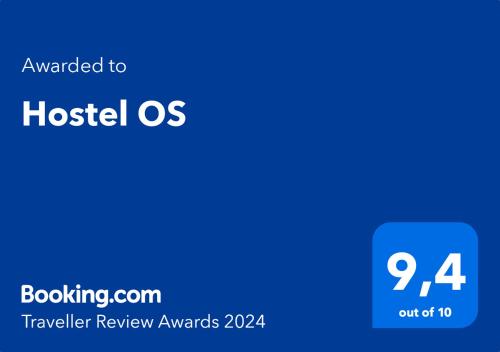 Majutusasutuses Hostel OS olev sertifikaat, autasu, silt või muu dokument
