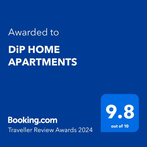 a blue phone screen with the text upgraded to dip home apartments at DiP HOME APARTMENTS in Pomorie