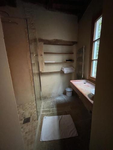 La salle de bains est pourvue d'une douche et d'un lavabo. dans l'établissement Authentic Flat in Dijon, à Dijon