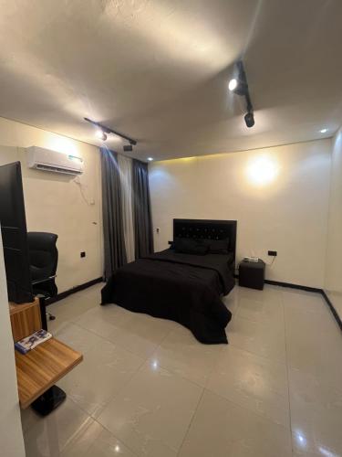 a bedroom with a bed and a tv in it at Cozy haven apartment in Lagos