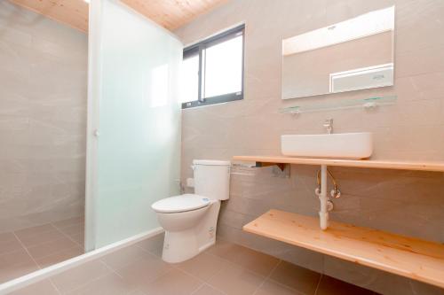 a bathroom with a toilet and a sink at snoozinn in Huxi