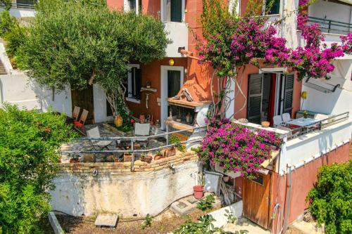 an aerial view of a building with flowers at Athena's Veranda magestic views in Glyfada beach of Corfu by New Era in Glyfada