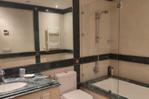 EsteponaLos Granados del Mar Estepona的浴室里有马桶、洗手池和淋浴。