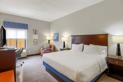 um quarto de hotel com uma cama e uma secretária em Hampton Inn Mobile-I-10/Bellingrath Gardens em Tillmans Corner