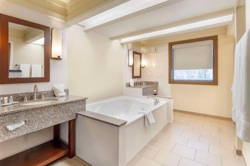 a large bathroom with a tub and a sink at Comfort Inn & Suites in Johnstown
