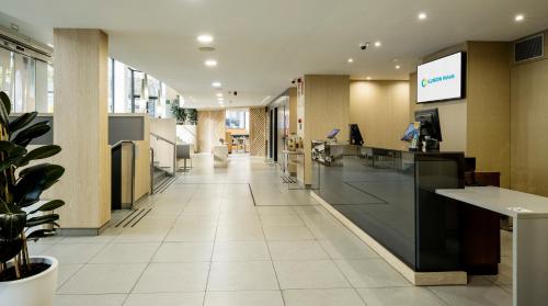an empty lobby of a hospital at Ilunion Auditori in Barcelona