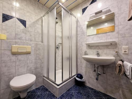 een badkamer met een douche, een toilet en een wastafel bij Apartment Apart Birgit - KPL175 by Interhome in Kappl