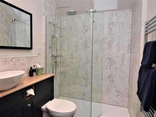 a bathroom with a shower with a toilet and a sink at 1 Bed in Alness 83888 in Alness
