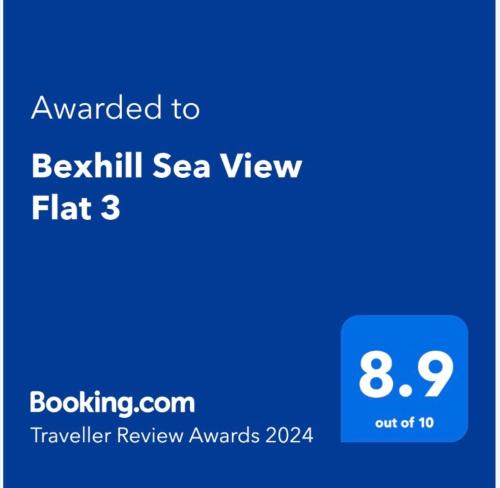 Palkinto, sertifikaatti, kyltti tai muu asiakirja, joka on esillä majoituspaikassa Bexhill Sea View Flat 3