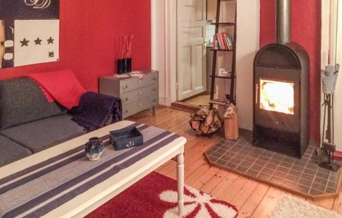ein Wohnzimmer mit einem Sofa und einem Kamin in der Unterkunft Gorgeous Home In Aneby With Wi-fi in Aneby