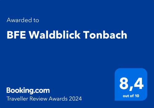 תעודה, פרס, שלט או מסמך אחר המוצג ב-BFE Waldblick Tonbach