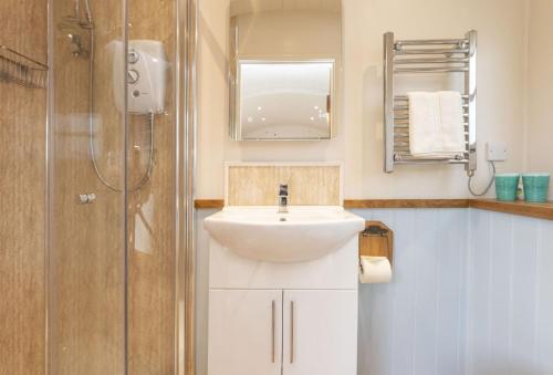 a bathroom with a sink and a shower at Apple in Sherborne