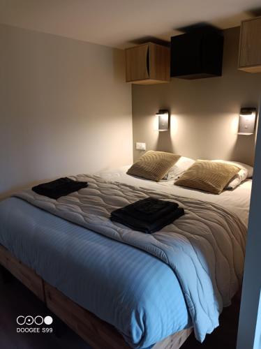 a bed in a bedroom with two pillows on it at Aux pieds de la colline de Mousson in Pont-à-Mousson