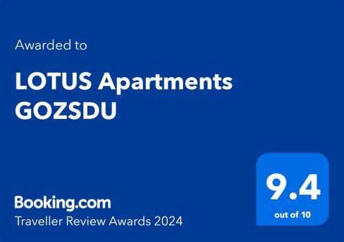 Certifikát, ocenenie alebo iný dokument vystavený v ubytovaní LOTUS Apartments GOZSDU