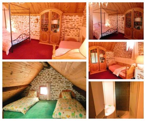 un collage de quatre photos d'une pièce dans l'établissement Gîte d'Alexandre, à Savennes