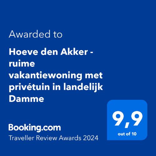 a screenshot of a phone with the text awarded to havelearlearlear jabler at Hoeve den Akker - luxueuze vakantiewoningen met privétuinen en alpaca's nabij Brugge, Damme, Knokke, Sluis en Cadzand in Damme