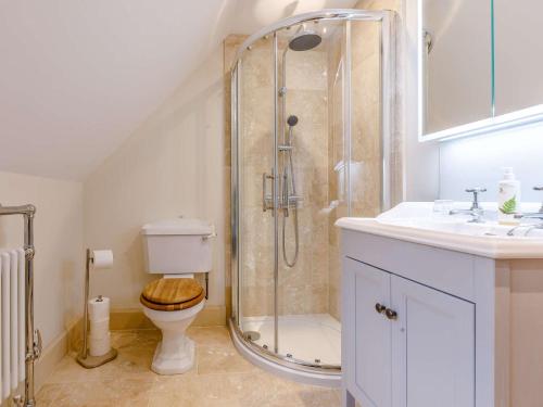 a bathroom with a shower and a toilet and a sink at 1 Bed in Bath 83834 in Holwell
