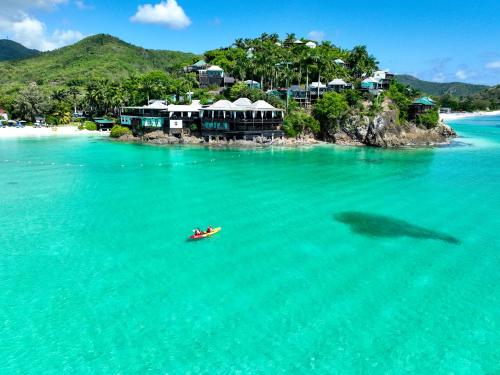 a boat in the ocean with a shark in the water at COCOS Hotel Antigua - All Inclusive - Adults Only in Bolans
