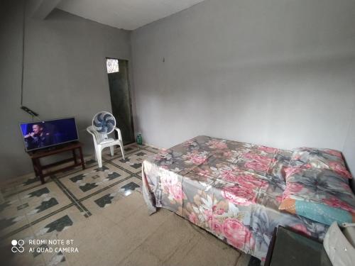 a living room with a bed and a tv at Casa ariramba Mosqueiro in Belém