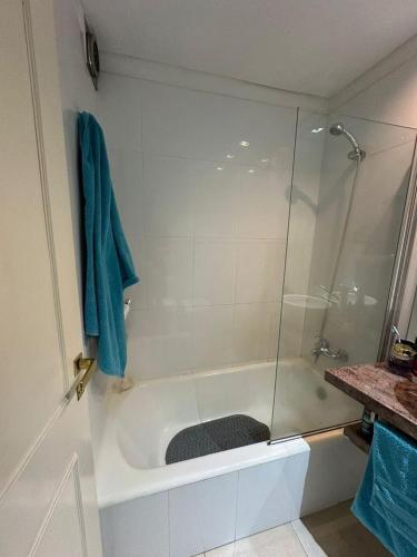 a bathroom with a bath tub with a glass shower at Pleno Recoleta in Buenos Aires