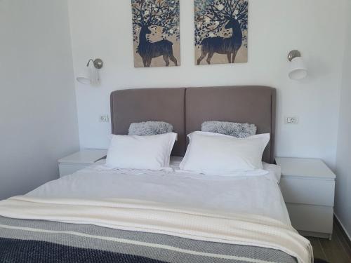 a bedroom with a bed with two white pillows at Studio Casa Ursu' in Predeal